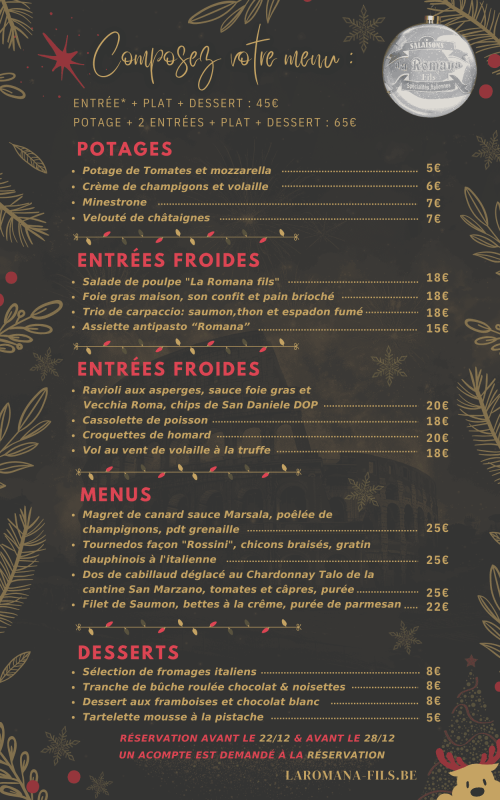 Menu de fêtes de fin d'années 2024